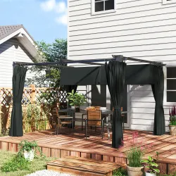 Pérgola con Techo Retráctil 4x3 m Cenador con Paredes Laterales Anti-UV Resistente al Agua para Jardín Patio Gri... - Ogal.Es
