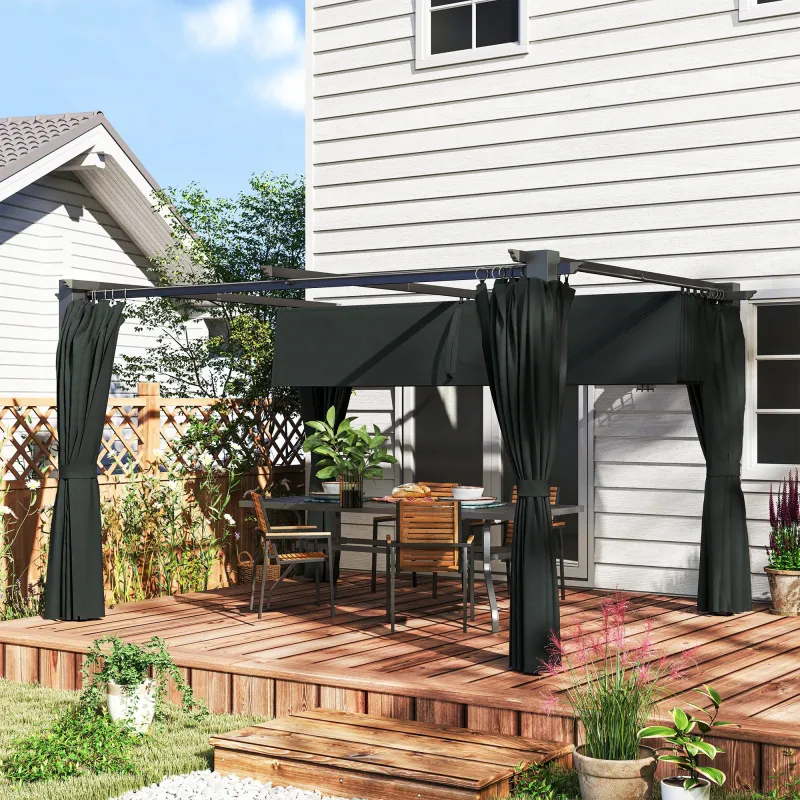 Pérgola con Techo Retráctil 4x3 m Cenador con Paredes Laterales Anti-UV Resistente al Agua para Jardín Patio Gri... - Ogal.Es