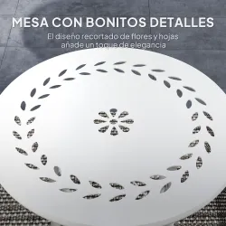 Mesa de Jardín Redonda de Acero con Diseño de Flores y Hojas Patas Ajustables y Estructura en Forma de X Ø40x50c... - Ogal.Es