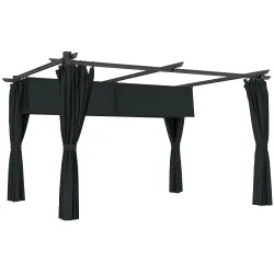 Pérgola con Techo Retráctil 4x3 m Cenador con Paredes Laterales Anti-UV Resistente al Agua para Jardín Patio Gri... - Ogal.Es