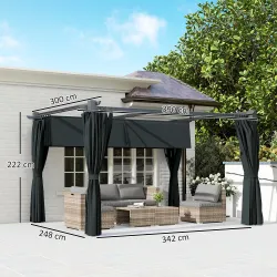 Pérgola con Techo Retráctil 4x3 m Cenador con Paredes Laterales Anti-UV Resistente al Agua para Jardín Patio Gri... - Ogal.Es