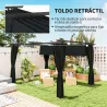 Pérgola con Techo Retráctil 4x3 m Cenador con Paredes Laterales Anti-UV Resistente al Agua para Jardín Patio Gri... - Ogal.Es