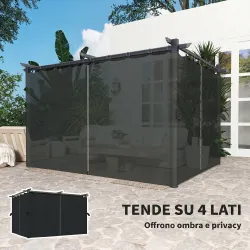 Pérgola con Techo Retráctil 4x3 m Cenador con Paredes Laterales Anti-UV Resistente al Agua para Jardín Patio Gri... - Ogal.Es