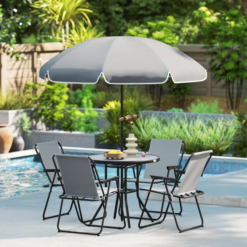 Conjunto de Muebles de Jardín de 6 Piezas con Mesa Redonda Sillas Plegables y Sombrilla para Patio y Terraza Col... - Ogal.Es