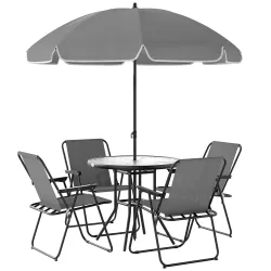 Conjunto de Muebles de Jardín de 6 Piezas con Mesa Redonda Sillas Plegables y Sombrilla para Patio y Terraza Col... - Ogal.Es