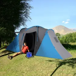 Tienda de Campaña para de 4 Personas con 2 Dormitorios Tienda de Camping Impermeable 2000mm 555x225x190 cm Gris ... - Ogal.Es