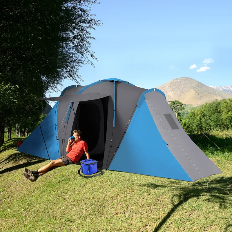 Tienda de Campaña para de 4 Personas con 2 Dormitorios Tienda de Camping Impermeable 2000mm 555x225x190 cm Gris ... - Ogal.Es
