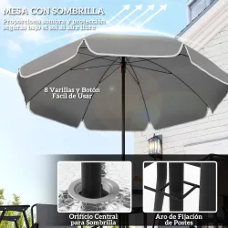 Conjunto de Muebles de Jardín de 6 Piezas con Mesa Redonda Sillas Plegables y Sombrilla para Patio y Terraza Col... - Ogal.Es