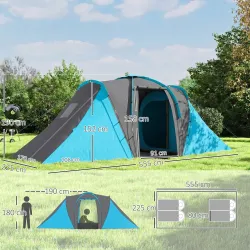 Tienda de Campaña para de 4 Personas con 2 Dormitorios Tienda de Camping Impermeable 2000mm 555x225x190 cm Gris ... - Ogal.Es