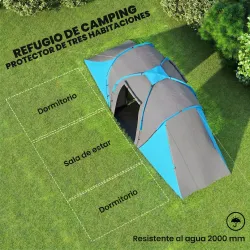 Tienda de Campaña para de 4 Personas con 2 Dormitorios Tienda de Camping Impermeable 2000mm 555x225x190 cm Gris ... - Ogal.Es