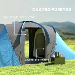 Tienda de Campaña para de 4 Personas con 2 Dormitorios Tienda de Camping Impermeable 2000mm 555x225x190 cm Gris ... - Ogal.Es