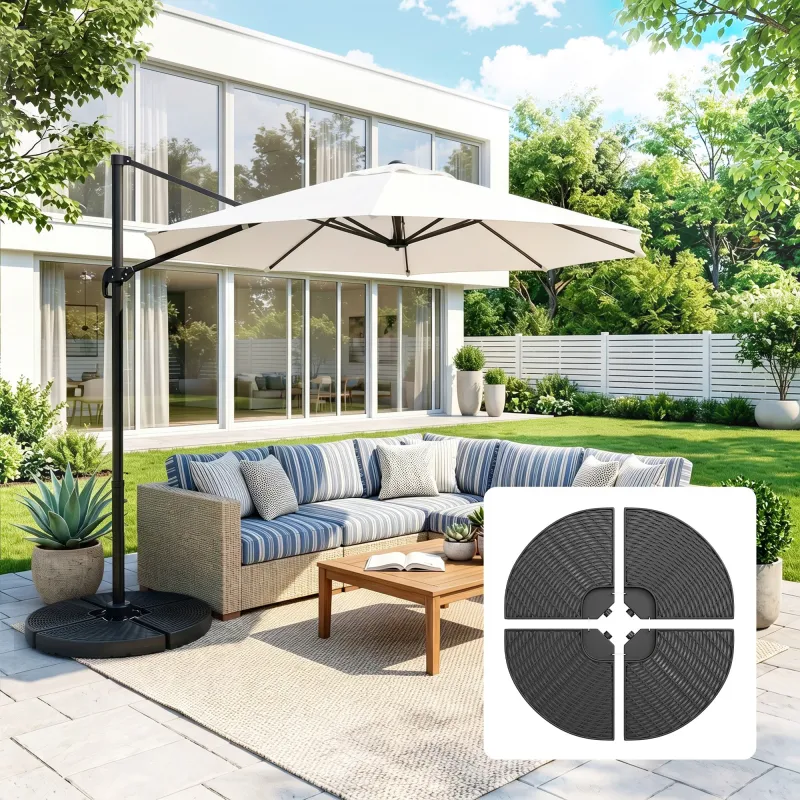 Base para Sombrilla de 4 Piezas Rellenable con Arena 68 kg o Agua 52 L para Jardín Patio Terraza Negro - Ogal.Es