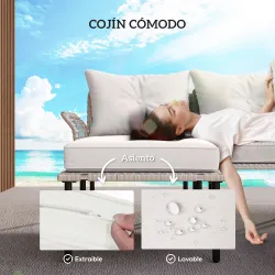 Conjunto de Jardín de Ratán Sintético con Sofá de Exterior de 4 Módulos y 1 Mesa de Centro y Cojines Crema - Ogal.Es