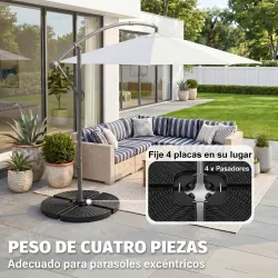 Base para Sombrilla de 4 Piezas Rellenable con Arena 68 kg o Agua 52 L para Jardín Patio Terraza Negro - Ogal.Es