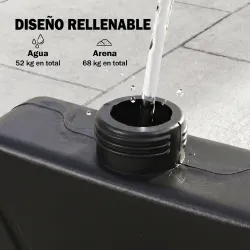 Base para Sombrilla de 4 Piezas Rellenable con Arena 68 kg o Agua 52 L para Jardín Patio Terraza Negro - Ogal.Es