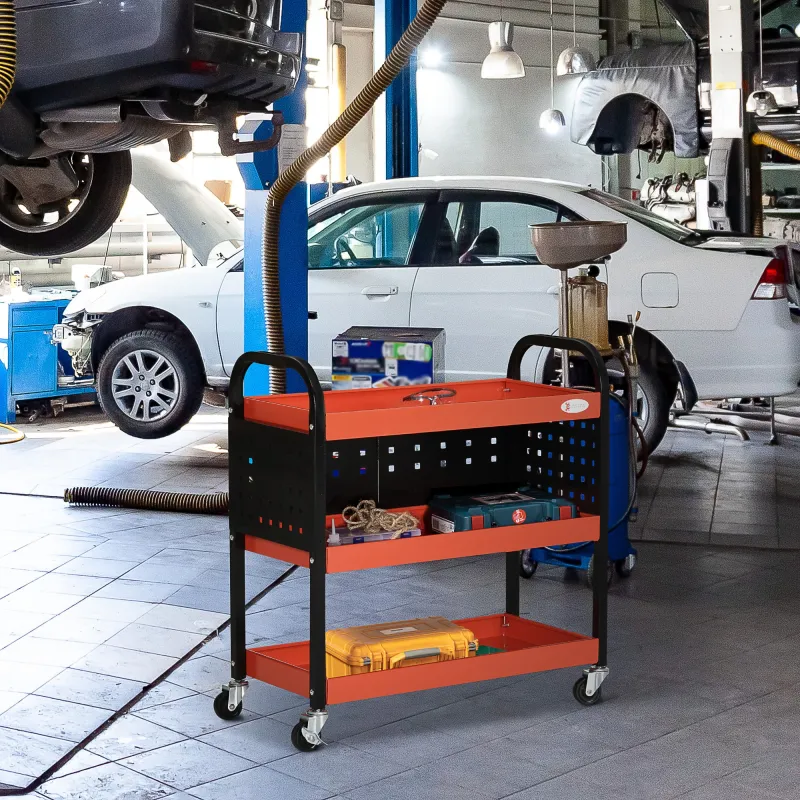 Carro de Herramientas con 3 Estantes Paneles Perforados y Ruedas con Freno para Garaje Taller Almacén 75x35x80 c... - Ogal.Es