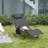 Mecedora de Exterior Tumbona Mecedora con Reposabrazos Reposacabezas Acolchado y Bolsillo Lateral 150x62x88 cm N... - Ogal.Es