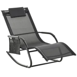 Mecedora de Exterior Tumbona Mecedora con Reposabrazos Reposacabezas Acolchado y Bolsillo Lateral 150x62x88 cm N... - Ogal.Es