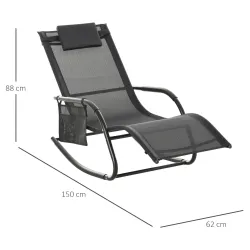 Mecedora de Exterior Tumbona Mecedora con Reposabrazos Reposacabezas Acolchado y Bolsillo Lateral 150x62x88 cm N... - Ogal.Es