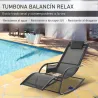 Mecedora de Exterior Tumbona Mecedora con Reposabrazos Reposacabezas Acolchado y Bolsillo Lateral 150x62x88 cm N... - Ogal.Es