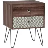 Mesita de Noche con 2 Cajones Patas de Acero Estilo Bohemio para Dormitorio Salón 45x39x55,5 cm Marrón - Ogal.Es