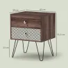Mesita de Noche con 2 Cajones Patas de Acero Estilo Bohemio para Dormitorio Salón 45x39x55,5 cm Marrón - Ogal.Es