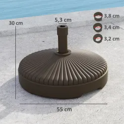 Base para Sombrilla de Jardín Rellenable 28 kg Rellenada con Arena y 23 L Rellenada con Agua Ø55x30 cm Marrón - Ogal.Es