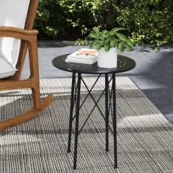 Mesa de Jardín Redonda de Acero con Diseño de Flores y Hojas Patas Ajustables y Estructura en Forma de X Ø40x50c... - Ogal.Es