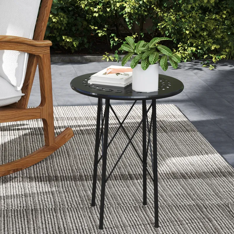 Mesa de Jardín Redonda de Acero con Diseño de Flores y Hojas Patas Ajustables y Estructura en Forma de X Ø40x50c... - Ogal.Es