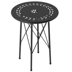 Mesa de Jardín Redonda de Acero con Diseño de Flores y Hojas Patas Ajustables y Estructura en Forma de X Ø40x50c... - Ogal.Es