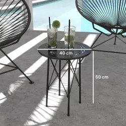 Mesa de Jardín Redonda de Acero con Diseño de Flores y Hojas Patas Ajustables y Estructura en Forma de X Ø40x50c... - Ogal.Es