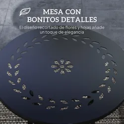 Mesa de Jardín Redonda de Acero con Diseño de Flores y Hojas Patas Ajustables y Estructura en Forma de X Ø40x50c... - Ogal.Es