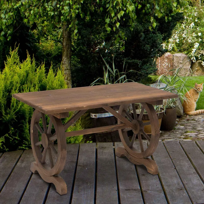 Mesa de Jardín de Madera de Abeto con Patas en Forma de Rueda para Exterior e Interior 110x60x65 cm Acabado Carb... - Ogal.Es