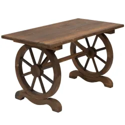 Mesa de Jardín de Madera de Abeto con Patas en Forma de Rueda para Exterior e Interior 110x60x65 cm Acabado Carb... - Ogal.Es