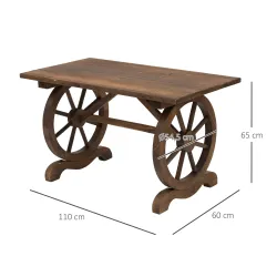 Mesa de Jardín de Madera de Abeto con Patas en Forma de Rueda para Exterior e Interior 110x60x65 cm Acabado Carb... - Ogal.Es