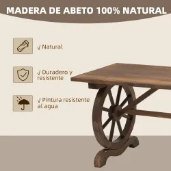 Mesa de Jardín de Madera de Abeto con Patas en Forma de Rueda para Exterior e Interior 110x60x65 cm Acabado Carb... - Ogal.Es