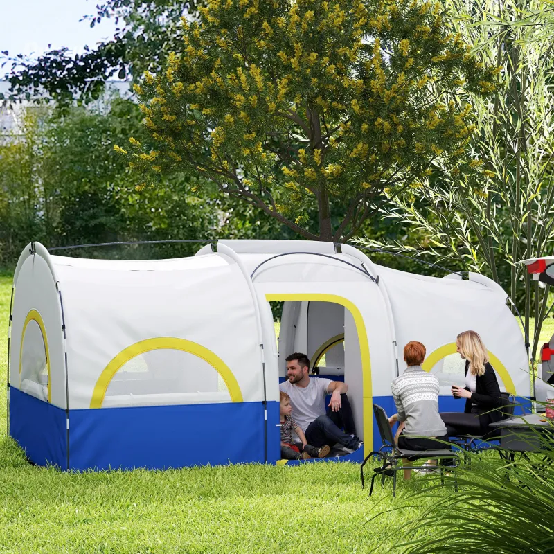Tienda de Campaña Familiar para 4 Personas Impermeable con Dormitorios Independientes 435x251x195 cm Azul y Blanco - Ogal.Es