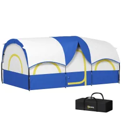 Tienda de Campaña Familiar para 4 Personas Impermeable con Dormitorios Independientes 435x251x195 cm Azul y Blanco - Ogal.Es