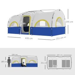 Tienda de Campaña Familiar para 4 Personas Impermeable con Dormitorios Independientes 435x251x195 cm Azul y Blanco - Ogal.Es