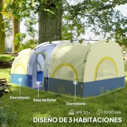 Tienda de Campaña Familiar para 4 Personas Impermeable con Dormitorios Independientes 435x251x195 cm Azul y Blanco - Ogal.Es