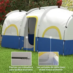 Tienda de Campaña Familiar para 4 Personas Impermeable con Dormitorios Independientes 435x251x195 cm Azul y Blanco - Ogal.Es