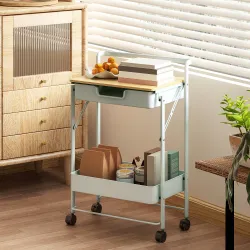 Carrito Auxiliar con Ruedas de 2 Niveles con Cajón Encimera y Cesta de Rejilla para Dormitorio Baño Cocina Verde... - Ogal.Es