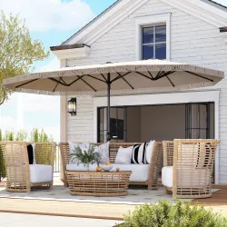 Sombrilla Doble 4,5x2,7 m Sombrilla Terraza Exterior con Manivela Manual Resistente al Agua y Protección UV30+ C... - Ogal.Es