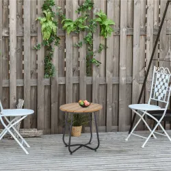 Mesa Redonda de Jardín con Diseño de Listones y Patas Ajustables para Terraza Balcón y Jardín Ø49x48 cm Madera y... - Ogal.Es