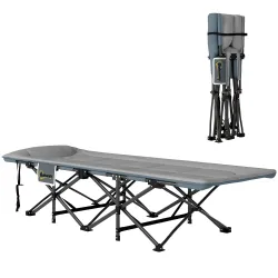 Cama de Camping Plegable con Cojín Integrado Reposacabezas y Bolsillo Lateral 187x67x37 cm Gris - Ogal.Es