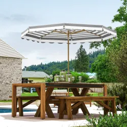 Sombrilla Grande con Protección UV 50+ y Toldo Ajustable para Jardín Patio y Terraza Ø2,68x2,37 m Rayas Gris y B... - Ogal.Es