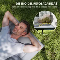 Cama de Camping Plegable con Cojín Integrado Reposacabezas y Bolsillo Lateral 187x67x37 cm Gris - Ogal.Es