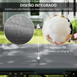 Cama de Camping Plegable con Cojín Integrado Reposacabezas y Bolsillo Lateral 187x67x37 cm Gris - Ogal.Es
