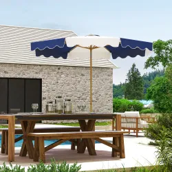 Sombrilla Grande con Protección UV 50+ y Toldo Ajustable para Jardín Patio y Terraza Ø2,67x2,38 m Rayas Azul y B... - Ogal.Es