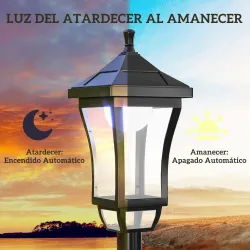 Farol Solar de Jardín con 6h de Autonomía y Anclaje de Suelo Farol de Exterior en ABS y Policarbonato Ø15x127 cm... - Ogal.Es